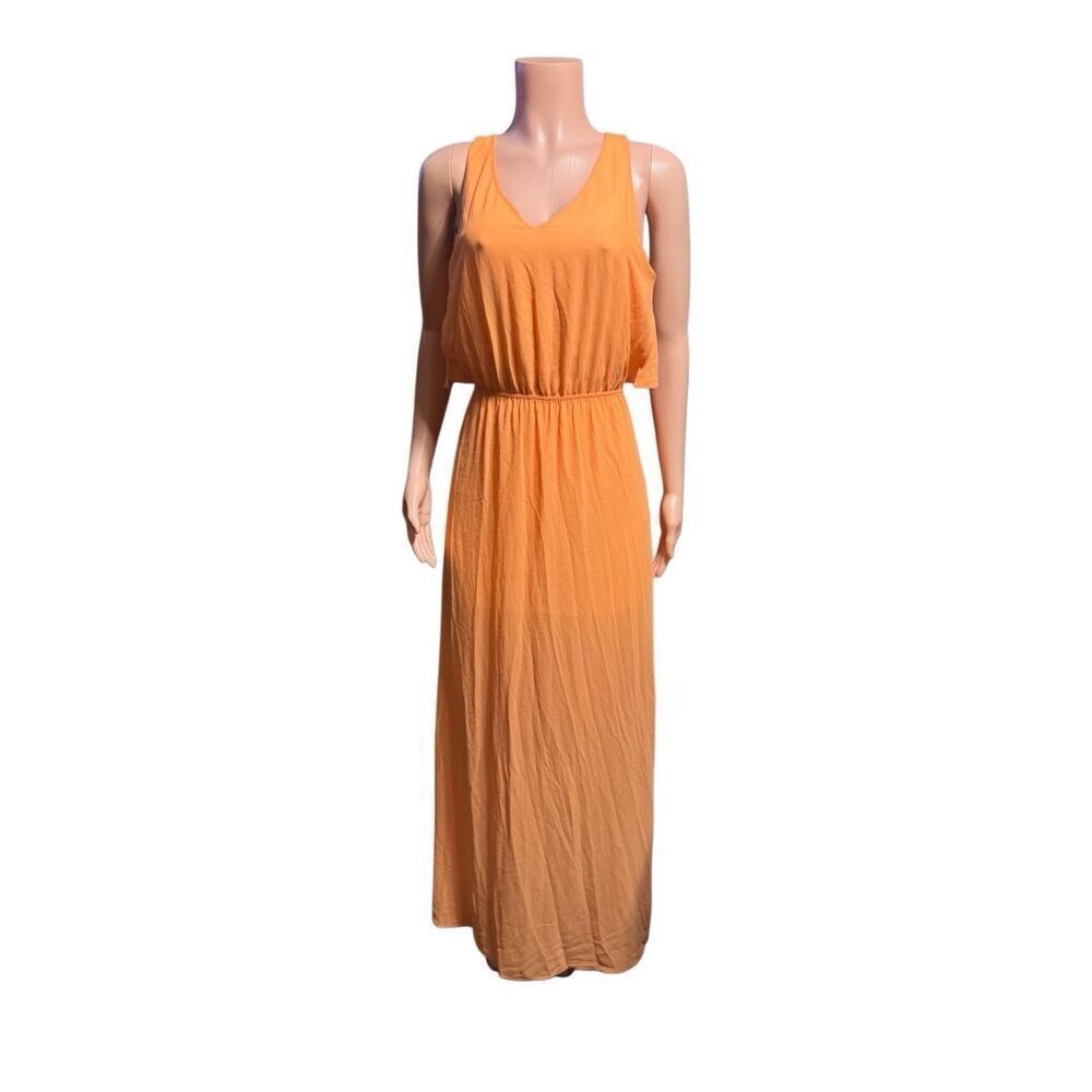 Sleeveless cut coupe v-neck orange maxi dress size S